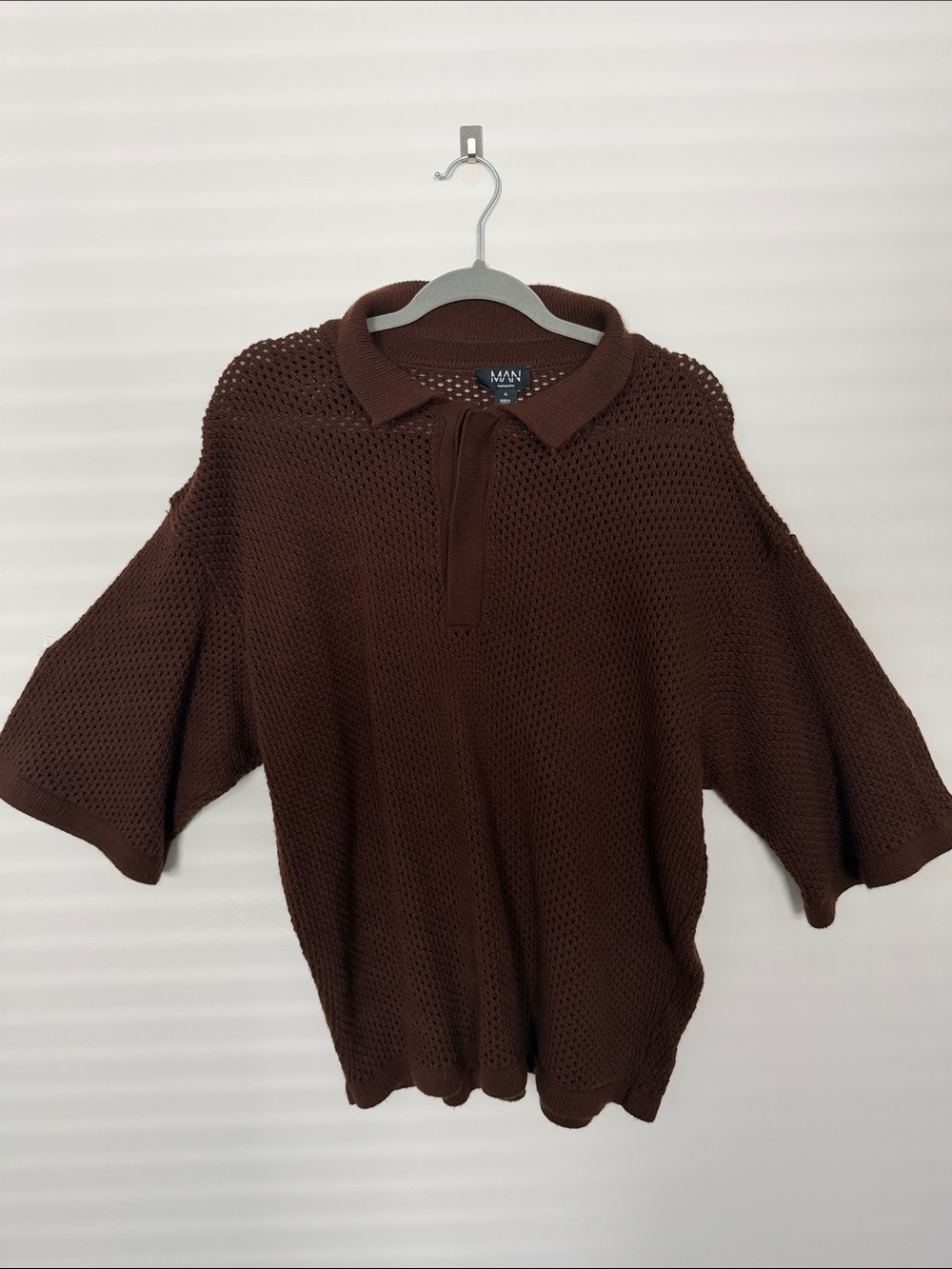 Brown Open-Knit Polo Sweater and pant set